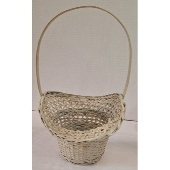 Lot Of 2 Bonnet Wicker Baskets Shabby White Boho Easter - Picture 11 of 15